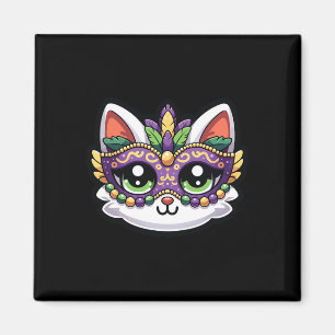 Schattigee grillige kat in feestelijke Mardi Gras Magneet