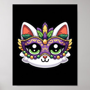 Schattigee grillige kat in feestelijke Mardi Gras Poster