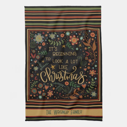 Schattigee grillige kerst citaat gepersonaliseerd theedoek (Verticaal)