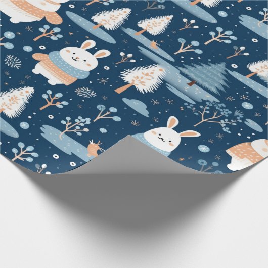Schattigee grillige kerst winter konijn cadeaupapier (Hoek)