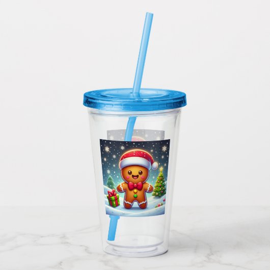Schattigee grillige kerst/winter peperkoek man acryl drinkbeker (Achterkant)