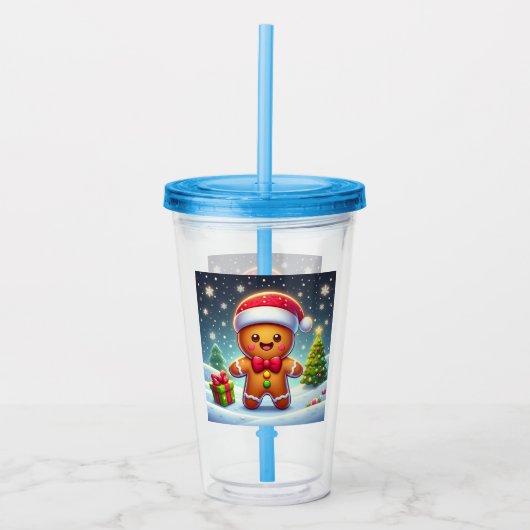 Schattigee grillige kerst/winter peperkoek man acryl drinkbeker (Voorkant)
