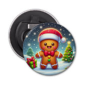 Schattigee grillige kerst/winter peperkoek man button flesopener (Voorkant)