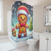 Schattigee grillige kerst/winter peperkoek man douchegordijn (In situ)