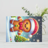 Schattigee grillige kerst/winter peperkoek man feestdagenkaart (Staand voorkant)