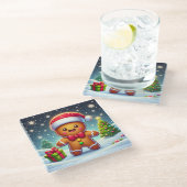 Schattigee grillige kerst/winter peperkoek man glazen onderzetter (Schuin)