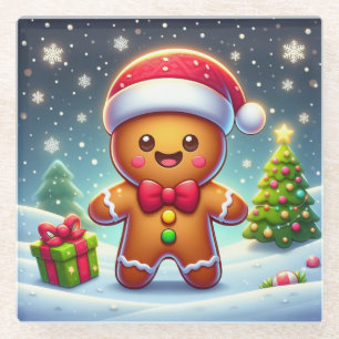 Schattigee grillige kerst/winter peperkoek man glazen onderzetter