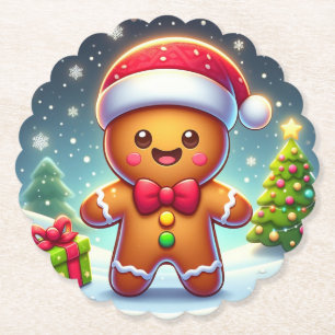 Schattigee grillige kerst/winter peperkoek man kartonnen onderzetters