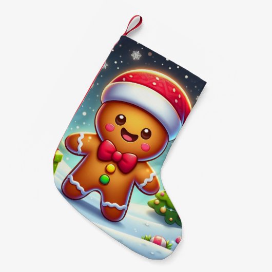 Schattigee grillige kerst/winter peperkoek man kleine kerstsok (Voorkant (Hangend))