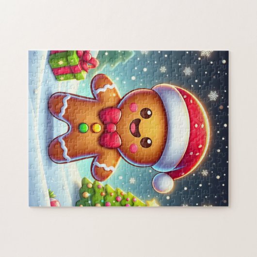 Schattigee grillige kerst/winter peperkoek man legpuzzel (Horizontaal)