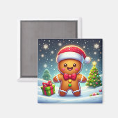 Schattigee grillige kerst/winter peperkoek man magneet (Voorkant / Achterkant)