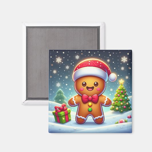 Schattigee grillige kerst/winter peperkoek man magneet (Voorkant / Achterkant)