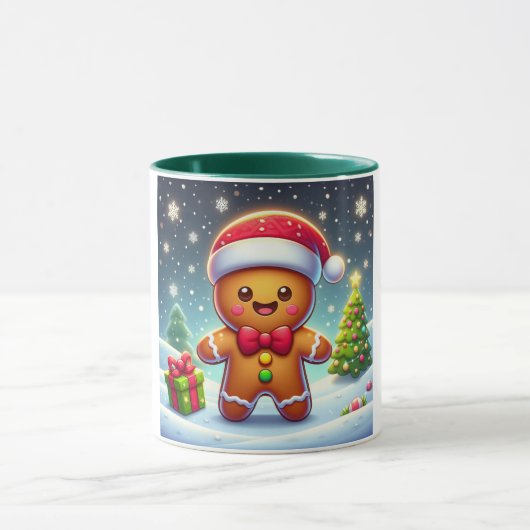 Schattigee grillige kerst/winter peperkoek man mok (Midden)