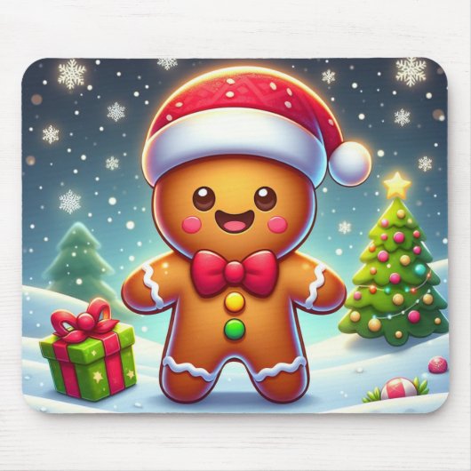 Schattigee grillige kerst/winter peperkoek man muismat (Voorkant)