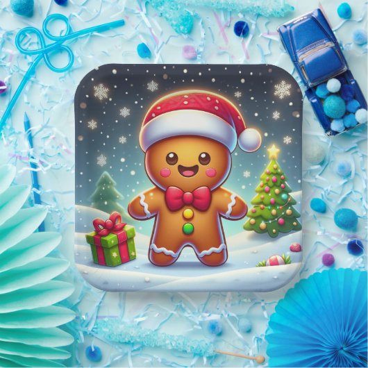 Schattigee grillige kerst/winter peperkoek man papieren bordje (Feest)