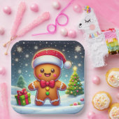 Schattigee grillige kerst/winter peperkoek man papieren bordje (Feest)