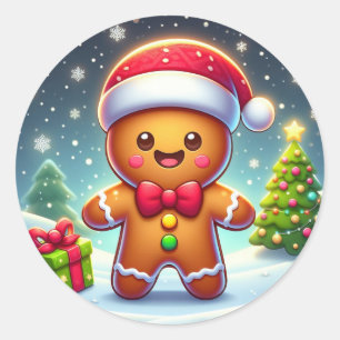 Schattigee grillige kerst/winter peperkoek man ronde sticker