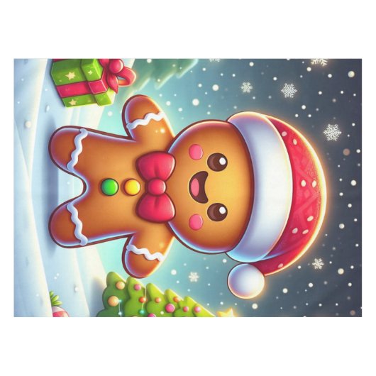 Schattigee grillige kerst/winter peperkoek man tafelkleed (Voorkant (Horizontaal))