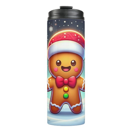 Schattigee grillige kerst/winter peperkoek man thermosbeker (Voorkant)