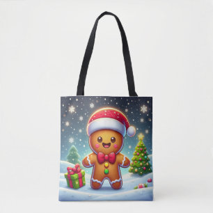 Schattigee grillige kerst/winter peperkoek man tote bag