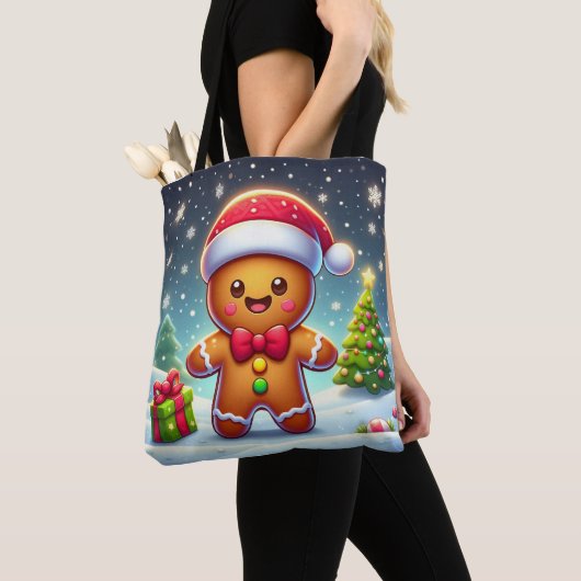Schattigee grillige kerst/winter peperkoek man tote bag (Dichtbij)