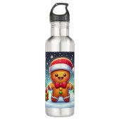 Schattigee grillige kerst/winter peperkoek man waterfles  (Voorkant)