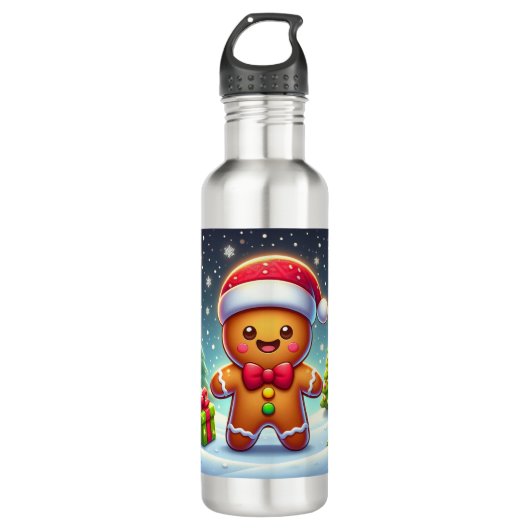 Schattigee grillige kerst/winter peperkoek man waterfles  (Voorkant)