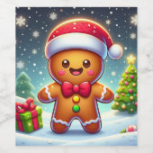 Schattigee grillige kerst/winter peperkoek man wijn etiket (Enkel label)