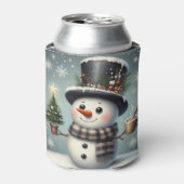 Schattigee grillige kerst/wintersneeuwman blikjeskoeler (Blikje Voorkant)