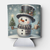 Schattigee grillige kerst/wintersneeuwman blikjeskoeler (Achterkant)