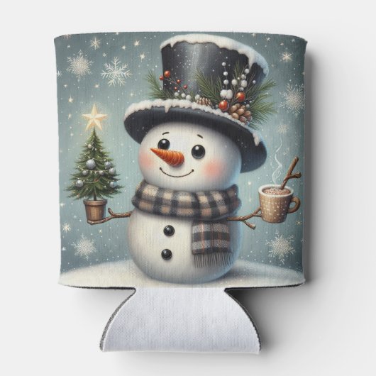 Schattigee grillige kerst/wintersneeuwman blikjeskoeler (Achterkant)