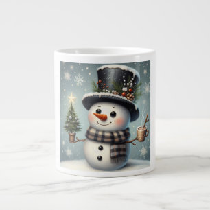 Schattigee grillige kerst/wintersneeuwman grote koffiekop