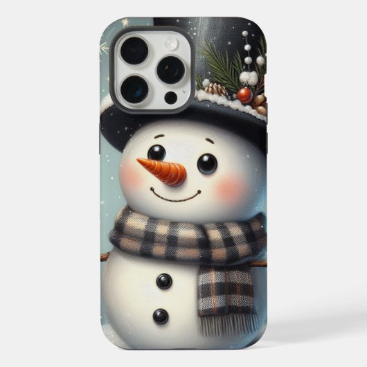 Schattigee grillige kerst/wintersneeuwman iPhone hoesje (Achterkant)