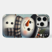 Schattigee grillige kerst/wintersneeuwman iPhone hoesje (Achterkant horizontaal)