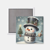 Schattigee grillige kerst/wintersneeuwman magneet (Voorkant / Achterkant)
