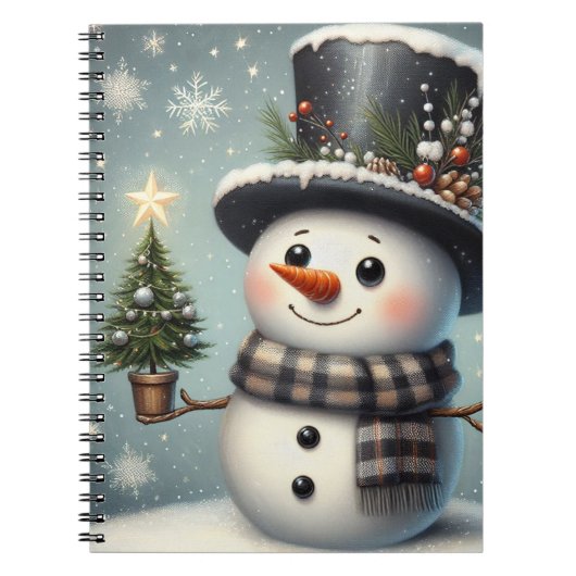 Schattigee grillige kerst/wintersneeuwman notitieboek (Voorkant)