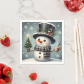 Schattigee grillige kerst/wintersneeuwman servet (Insitu)
