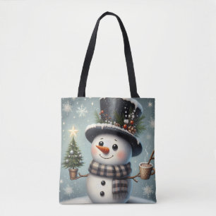 Schattigee grillige kerst/wintersneeuwman tote bag