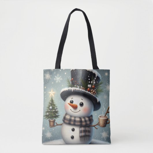 Schattigee grillige kerst/wintersneeuwman tote bag (Voorkant)