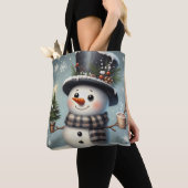 Schattigee grillige kerst/wintersneeuwman tote bag (Dichtbij)