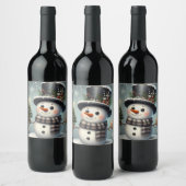 Schattigee grillige kerst/wintersneeuwman wijn etiket (Flessen)