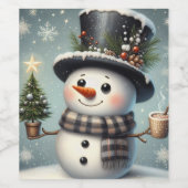Schattigee grillige kerst/wintersneeuwman wijn etiket (Enkel label)
