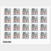 Schattigee, / grillige kerst / wintersneeuwpop vierkante sticker (Vel)