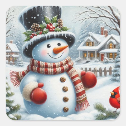 Schattigee, / grillige kerst / wintersneeuwpop vierkante sticker (Voorkant)