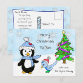 Schattigee grillige kerstpinguïn en -vogel briefkaart (Voorkant / Achterkant)