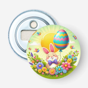 Schattigee, grillige & kleurrijke paashaas button flesopener