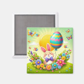 Schattigee, grillige & kleurrijke paashaas magneet (Voorkant / Achterkant)