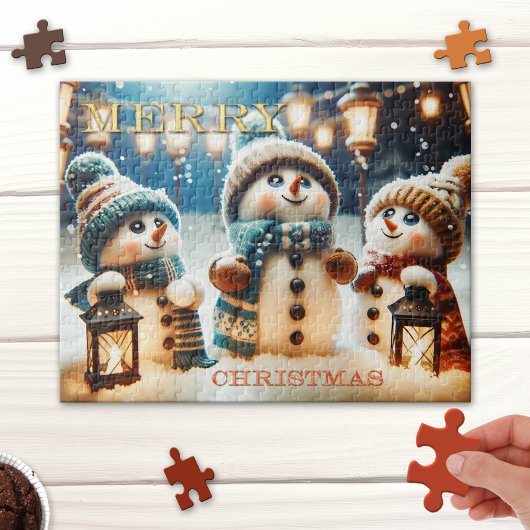 Schattigee grillige lantaarns sneeuwman kerstpuzze legpuzzel