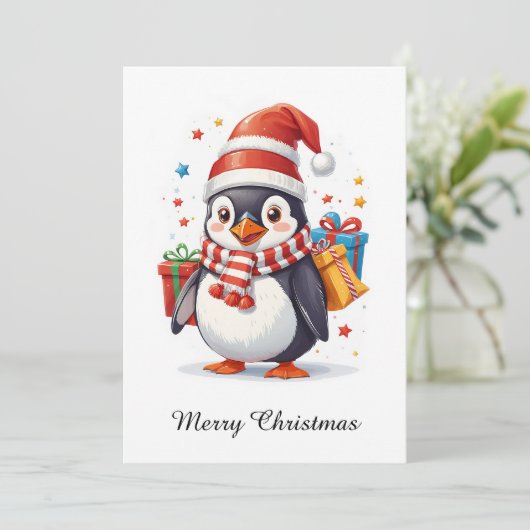 Schattigee grillige niet-foto Dier Vrolijk Kerstfe Feestdagenkaart (Staand voorkant)