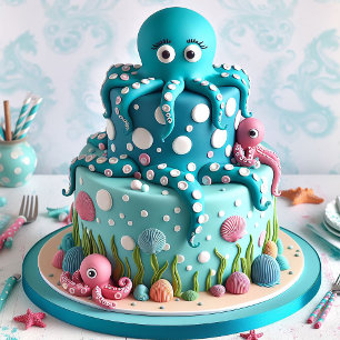 SCHATTIGEE GRILLIGE OCTOPUS THEMA KIDS VERJAARDAGS KAART
